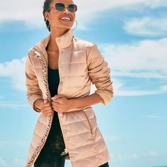 Lilly Pulitzer Jacket Doria Down Puffer Gold Metallic Size 2 - Picture 1 of 14